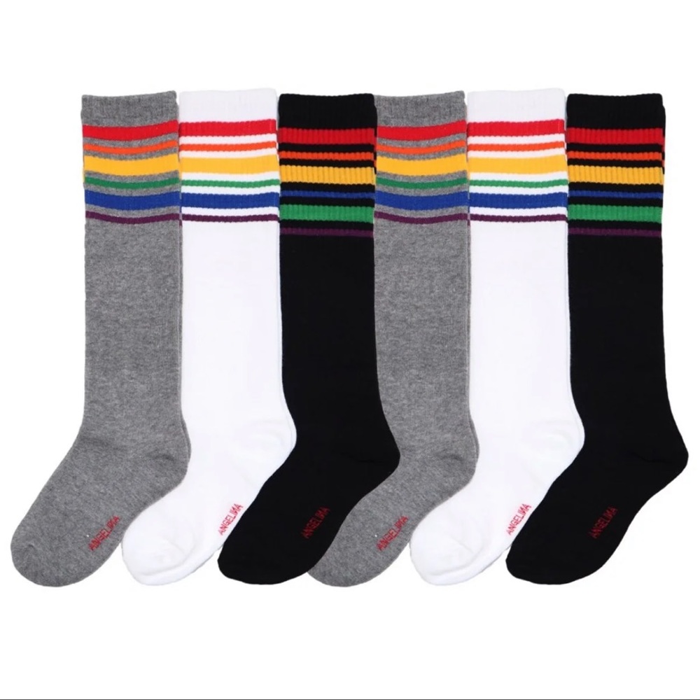 🌈Rainbow Knee High Socks 1 Pair (Gray)🌈